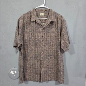 LL Bean Mens Casual Button Down Shirt Large Geometric Print Short Sleeve